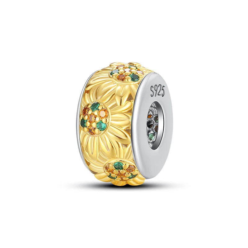 Charms 925 Silver Butterfly Flowers Colorful Zircon Silicone Spacer Beads Fit Pandach 925 Original Bracelets Fine DIY Jewelry