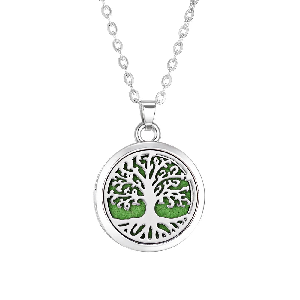 Tree of Life Aromatherapy Necklace Perfume Essential Oil Diffuser Alloy Stainless Steel  Locket Pendant Aroma Diffuser Necklace - Madeinsea©
