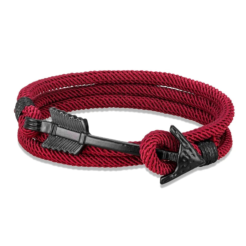 MKENDN Minimalist Multilayer Nautical Rope Bracelet Black Arrow Anchor Bracelets For Men Women lovers' Jewelry Wrap Metal Hooks