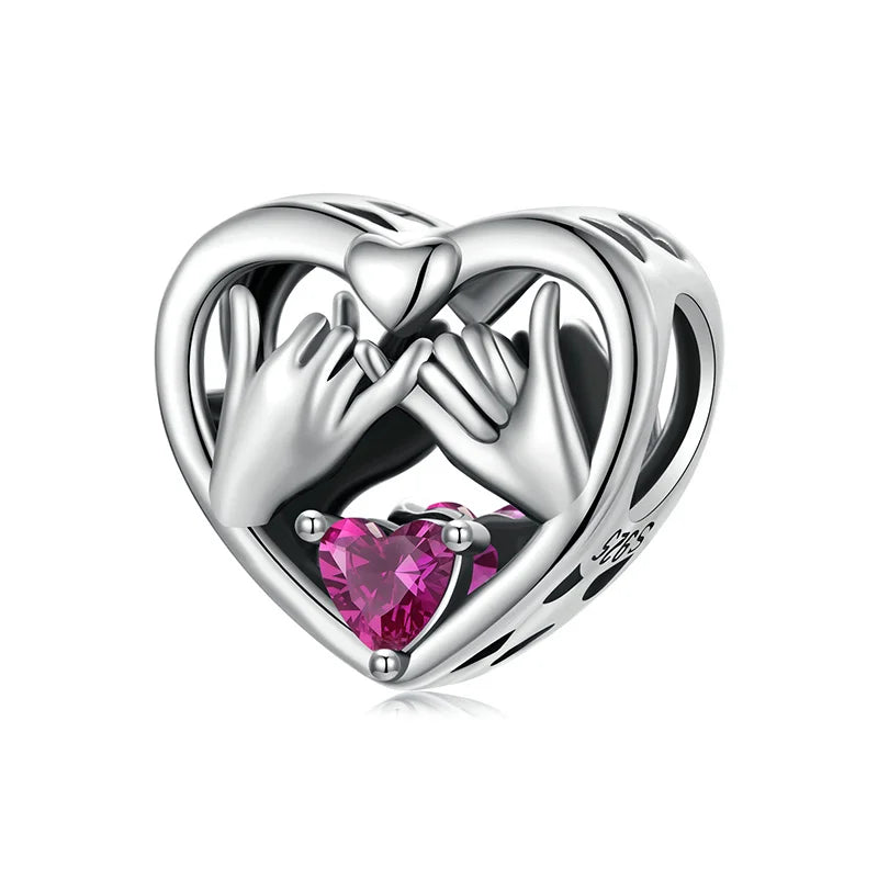 BAMOER 2025 Family Series 925 Sterling Silver Sister Mother Charm fit Original Bracelet DIY Jewelry Accessories Heart Beads