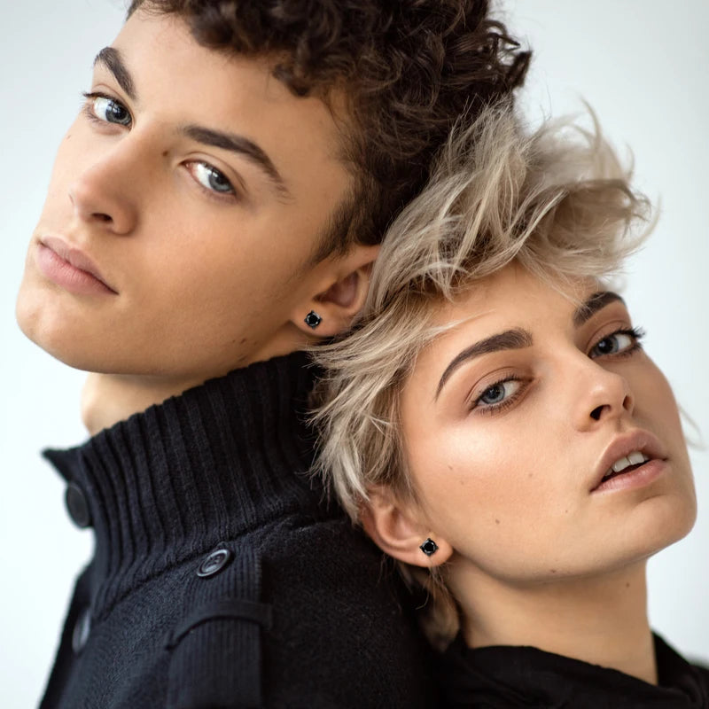 6.25mm Round Natural Black Agate Earrings 925 Sterling Silver Fashion Casual Men Women Simple Ear Stud for Party Gemstone Gift