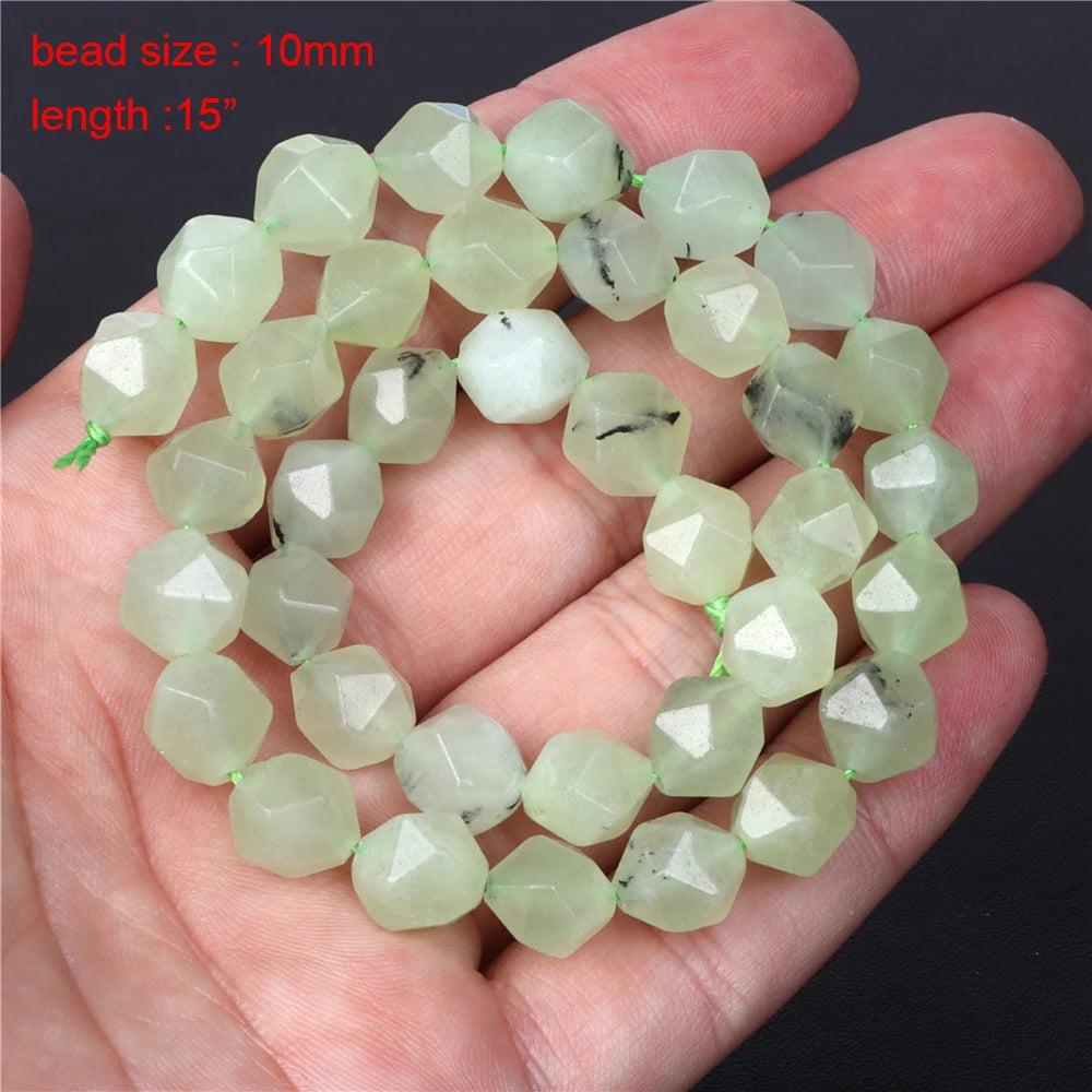 Natural Stone Beads Green Prehnites Round Faceted Loose Spacer Raw Chip Bead For Jewelry Making Needlework Diy Bracelet Necklace