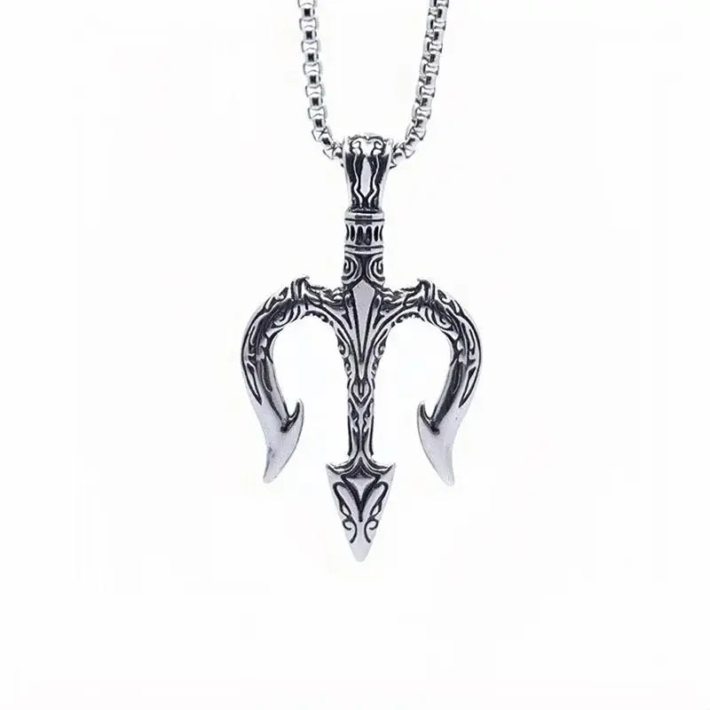 Retro Neptune Poseidon Trident Necklace Ukraine National Emblem Pendant Men\\\\\\'s Fashion Cool Trendy Jewelry Accessories