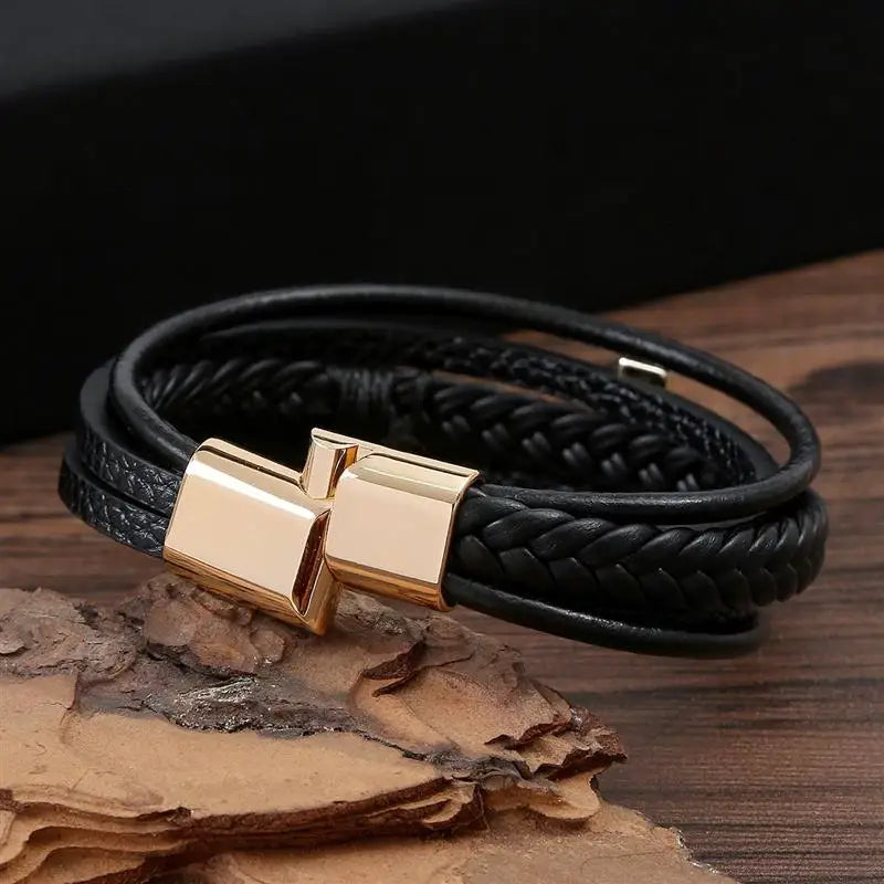 Multicolor Cross Design Classic Metal Clasp Men's Leather Bracelet 19/21/23cm Choose Handsome Christmas Gifts Male Jewelry