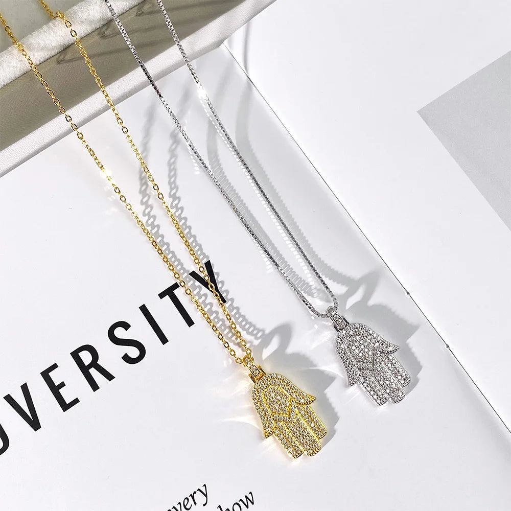Serenity All Moissanite Necklace for Women Men Gift Hamsa Pendant Neck Chain Pure 925 Silver Hip Hop Jewelry 18K Plated Necklace