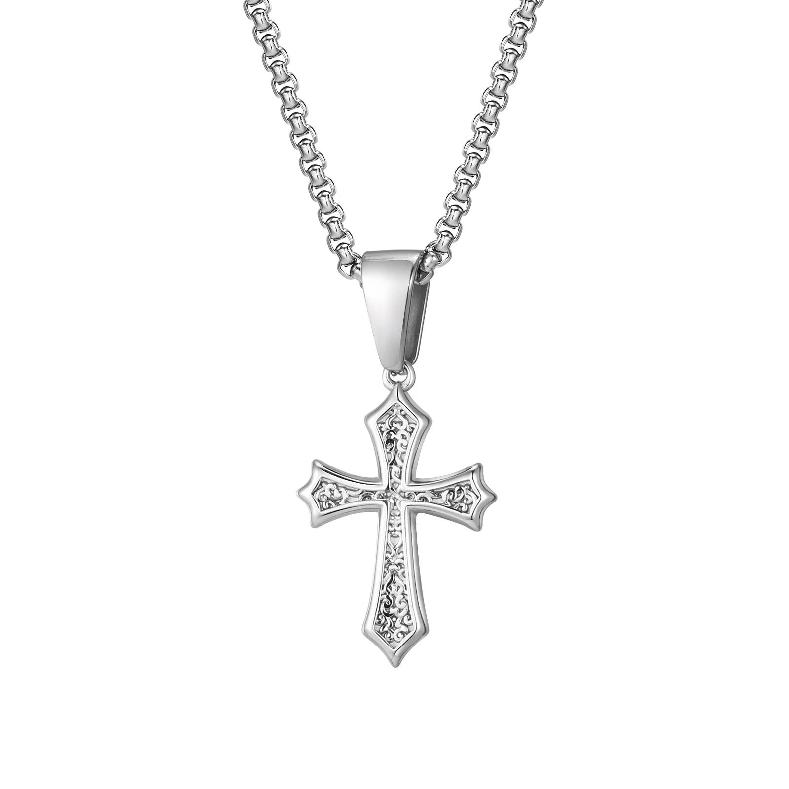 Vnox Small Stainless Steel Cross Necklaces, Retro Personality Pendant Accessories, Religion Faith Jewelry Gift