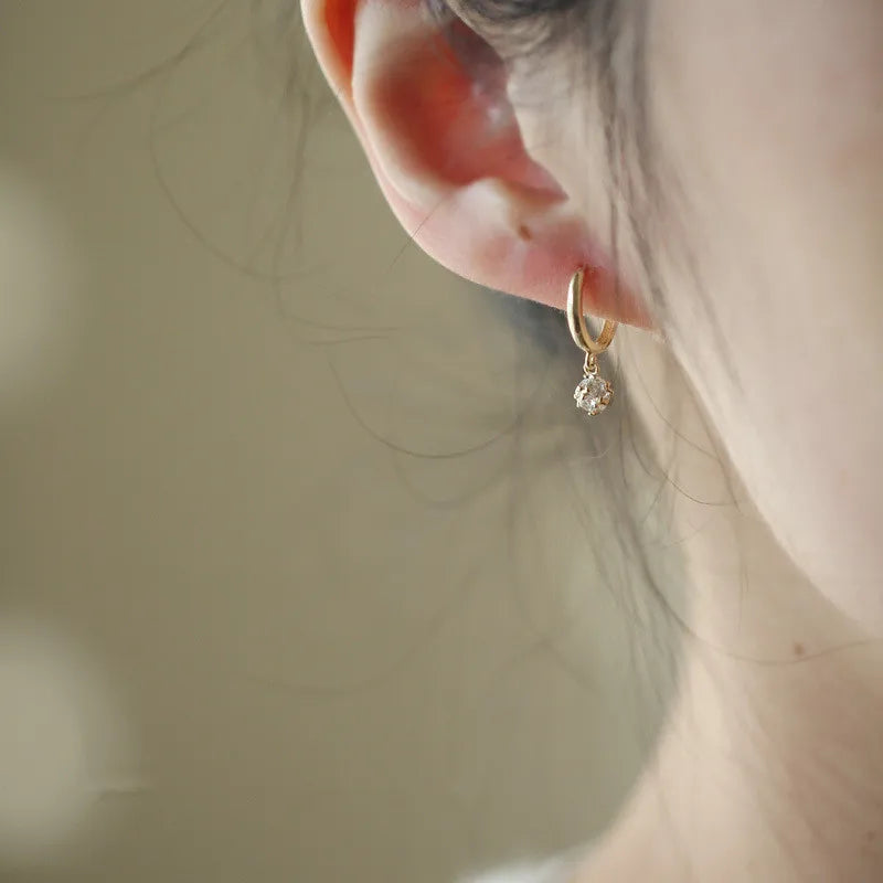 925 sterling silver Plating 14K Gold Sparkling Zircon Geometric Pendant Earrings for Women Simple Temperament Wedding Party Jewe