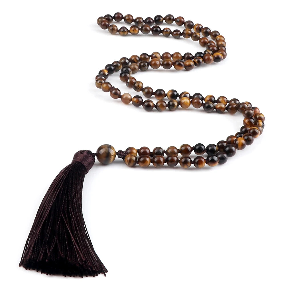 108 Beads Prayer Necklace Natural Green Stripe Onyx Stone Buddhist Buddha Meditation Bead Mala Necklace Women Men Jewelry Gifts