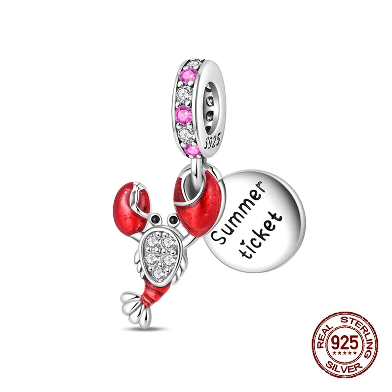 Summer 925 Sterling Silver Luminous Ocean Pendants Crab Whale Shark Charms Beads Fit 925 Original Bracelet Fine DIY Jewelry Gift