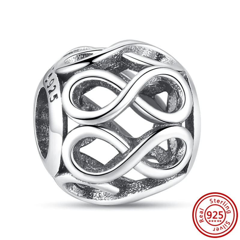 Authentic 100% 925 Sterling Silver Fit Original Pantaro Charms Bracelet Heart Round Style Simple Beads Women DIY Jewelry Making