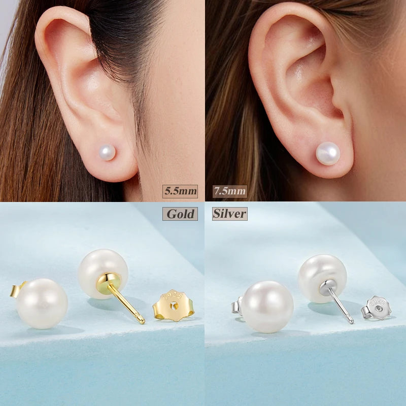 BAMOER 925 Sterling Silver AAA+ Quality Handpicked Freshwater Cultured Pearl Stud Earrings for Women Hypoallergenic Jewelry Gift