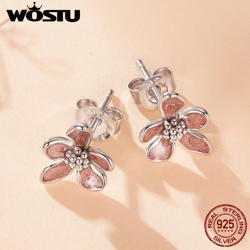 WOSTU 925 Sterling Silver Orange Flower Stud Earrings For Women , s925 Autumn Flowers Ear Studs Handmade Jewelry Gift CTE1236