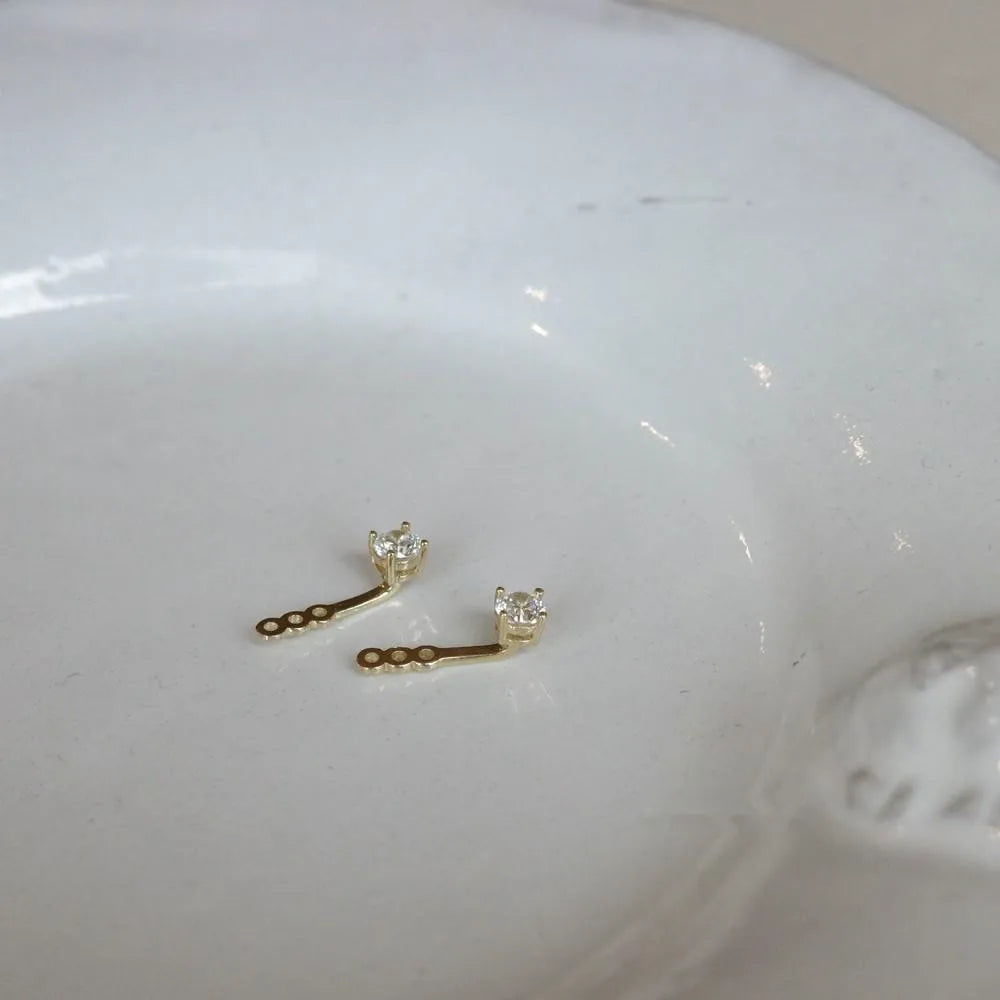 Simple Mini Zircon Back Hanging Earrings 925 Sterling Silver Plated 14k Gold Exquisite Jewelry for Women