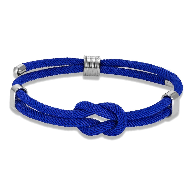 MKENDN Fashion Couple Adjustable Thread Rope Bracelet Stainless Steel Minimalist Mens Women Red Concentric knot Lover Jewelry