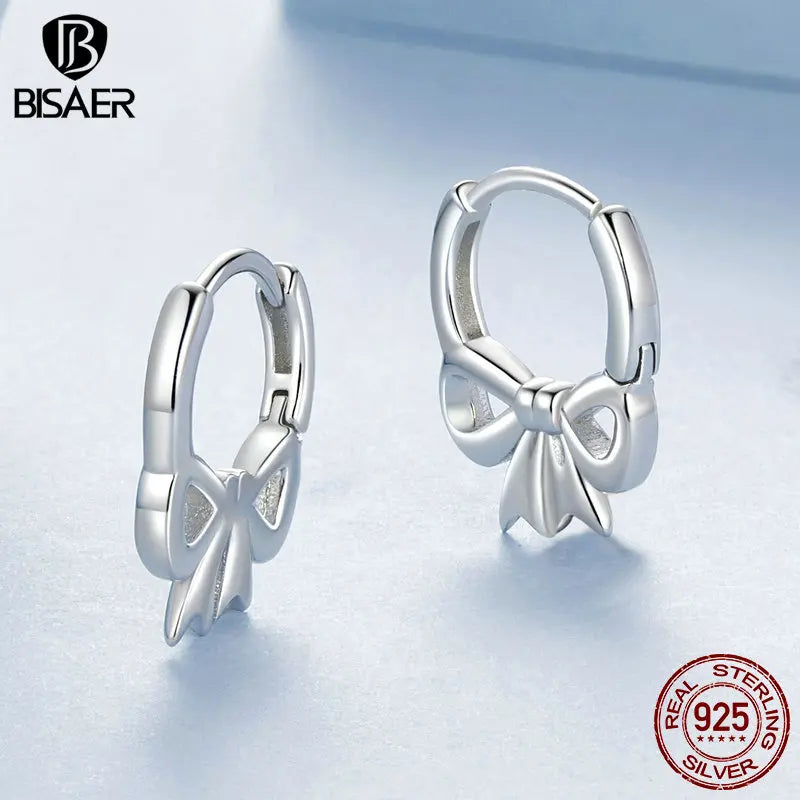 Boucles d'oreilles créoles en argent sterling 925 BISAER plaquées or blanc pour fête romantique de fille, mariage, bijoux fien, cadeau EFE1078