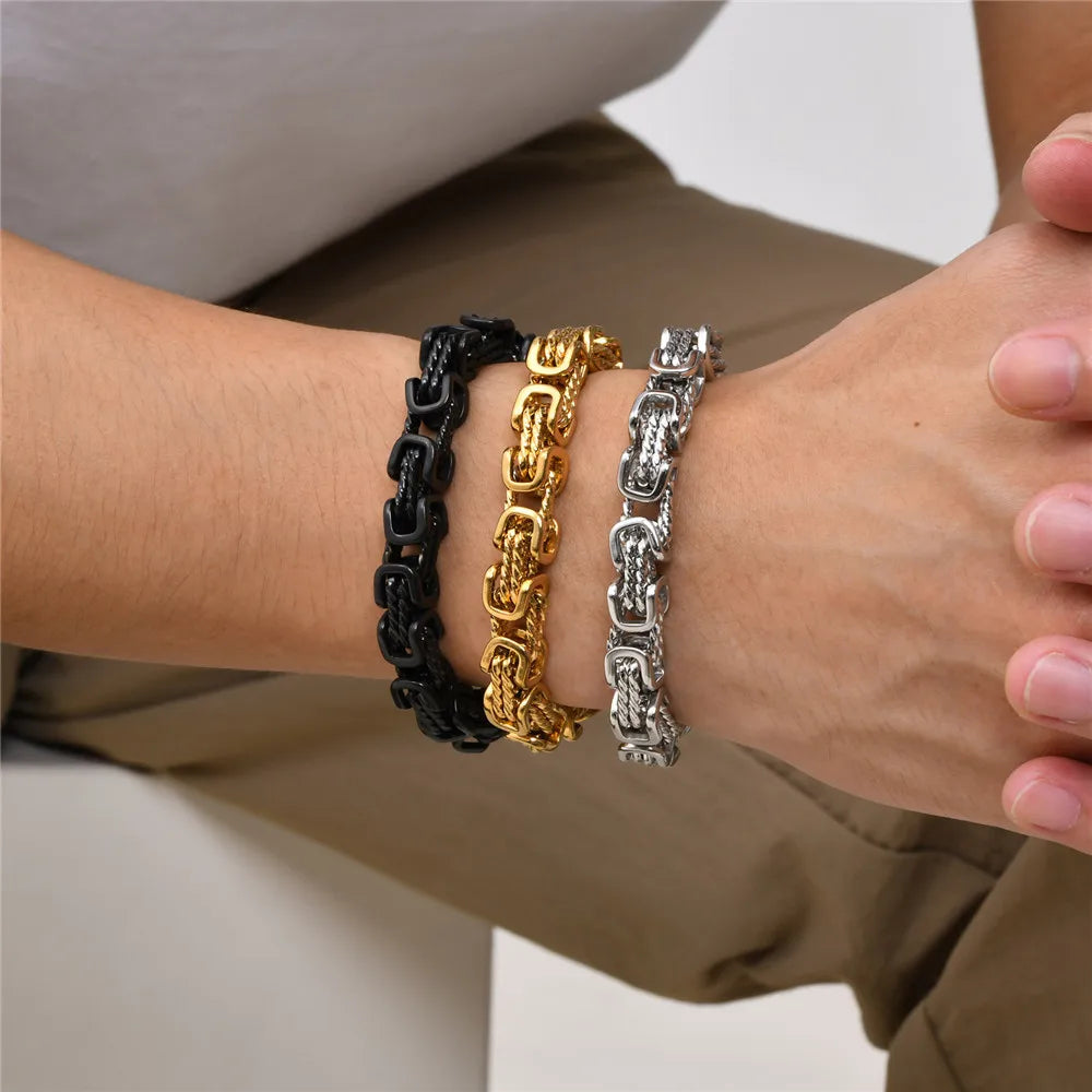 MKENDN Punk Men Chunky Byzantine Bracelets Retro Grey 8mm Stainless Steel Braided Link Wristband Vintage Jewelry Gift for Him - Madeinsea©
