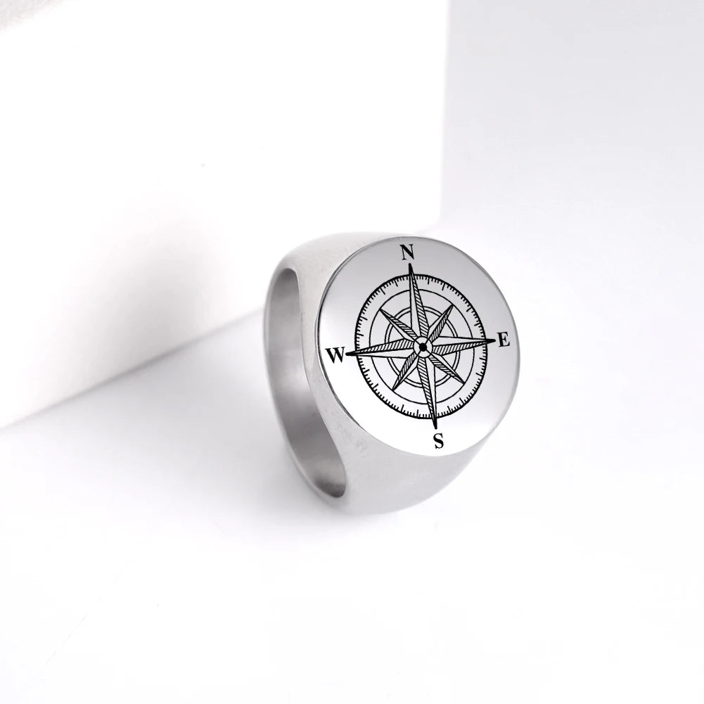 Dreamtimes Navigator Compass Sailor Ring Stainless Steel Tick mark Men Rings Punk for Male Boyfriend Jewelry Creativity Gift