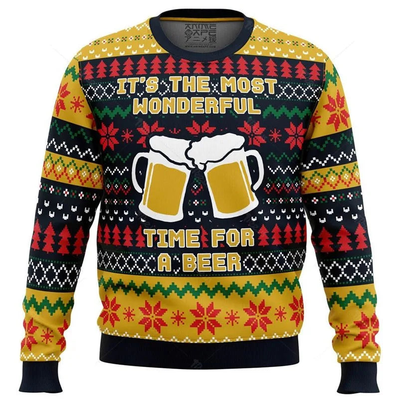 Christmas Beer Party Funny Ugly Sweater For Men Fun Santa Claus And Jesus Pattern Sweatshirt New Year Xmas Sweatshirts 2026