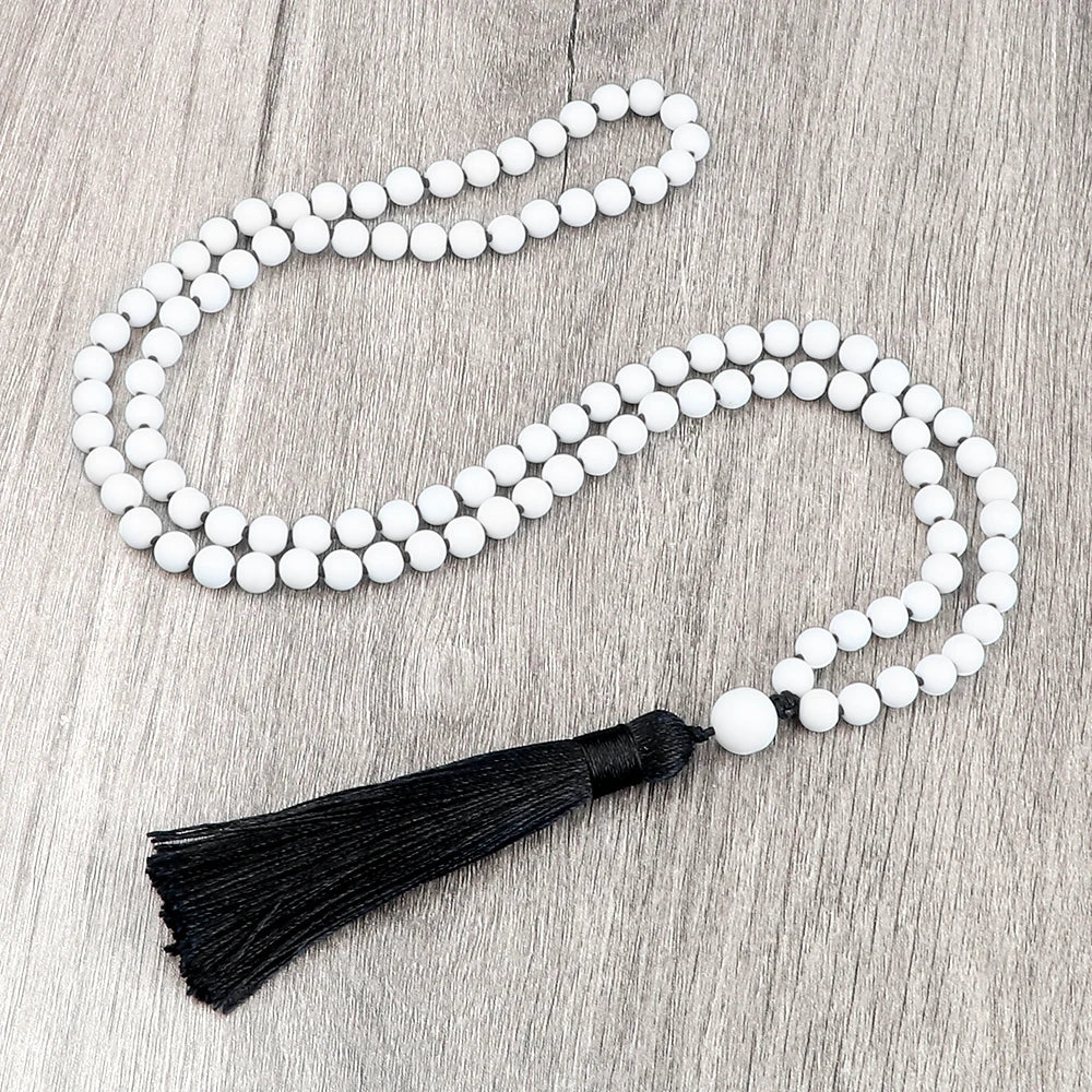 108 Mala Beaded Tassel Necklace Tiger Eyes Turquesa Meditation Yoga Jewelry Women Malachite Bohemian Ethnic Amazonite Necklace