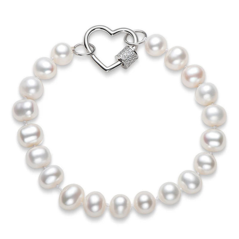 OXTAO 925 Silver Natural Freshwater Pearl Bracelet Women'S Daily Wear Elegant Bracelet Jewelry Anniversary Birthday Gift