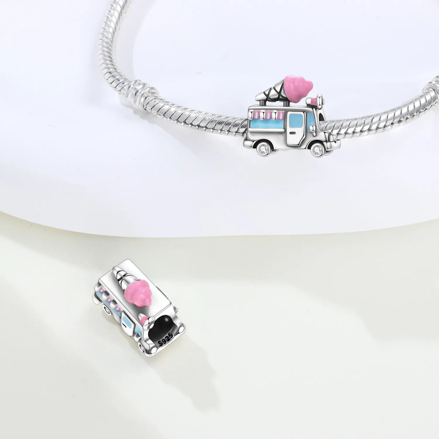 PANPOKI 925 Sterling Silver Ice Cream Cart Model Beads Original Pendants Bracelet Charm Jewelry Party DIY Trendy Gifts