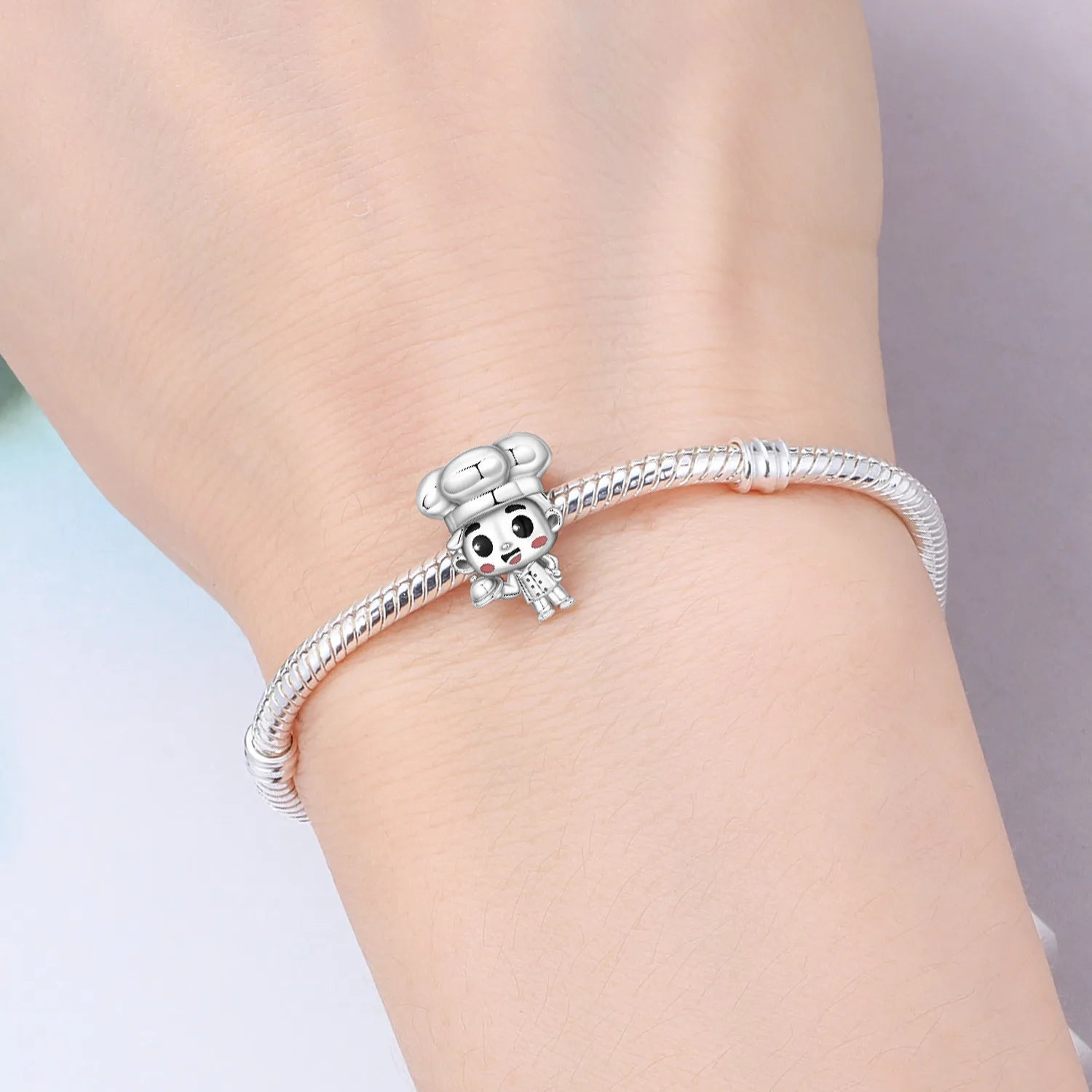 PANPOKI 925 Sterling Silver Chef Boy Cartoon Character Beads Original Pendant Bracelet Charm Jewelry DIY Necklace Bracelet Gift