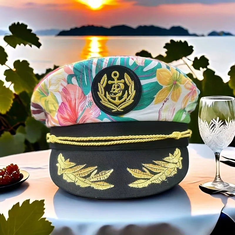 Burning Man printed embroidery adjustable navy cap Sailing cap Adult nautical cap Marine cap Cruise party Navy party Hat
