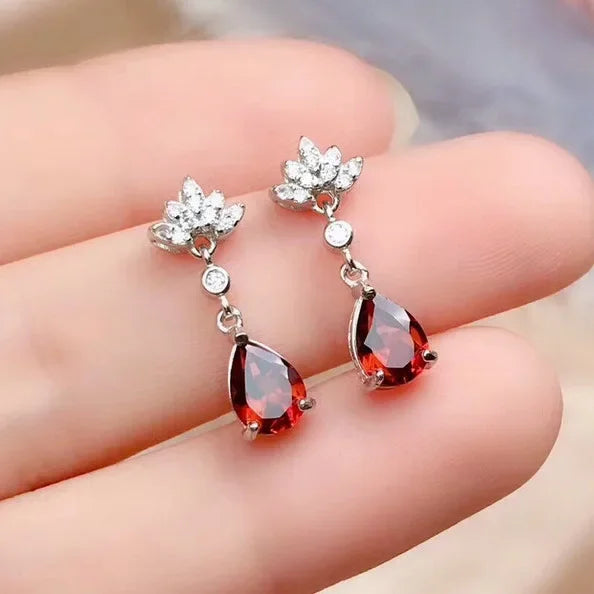 Vintage Hoop Earrings Female red Stone Sterling Silver 925 Earrings For Women Big ruby  Earrings Mother's Day Gift
