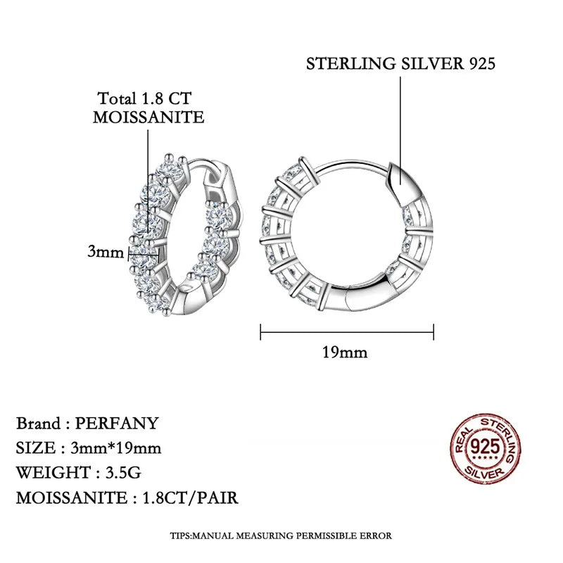 PERFANY 1.8CT All Moissanite Earrings for Women S925 Pure Silver GRA Certified Diamond Temperament Fashion Wedding Party Jewelry - Madeinsea©