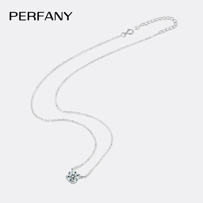 PERFANY 1-5 Carat Moissanite Necklace for Women S925 Pure Silver Diamond Classic Four Claw Pendant Wedding Jewelry - Madeinsea©