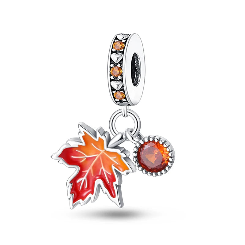 Fashion Autumn 925 Silver-Plated Squirrel Maple Leaf Pumpkin Yellow Charms Beads Fit 3mm 925 Original Bracelets DIY Jewelry