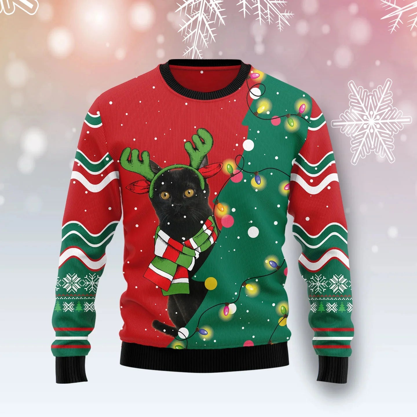 Cat Pizza Christmas Tree Pattern 3D Printed Mens Ugly Christmas Sweater Winter Unisex Casual Warm Knitwear Pullover MY44