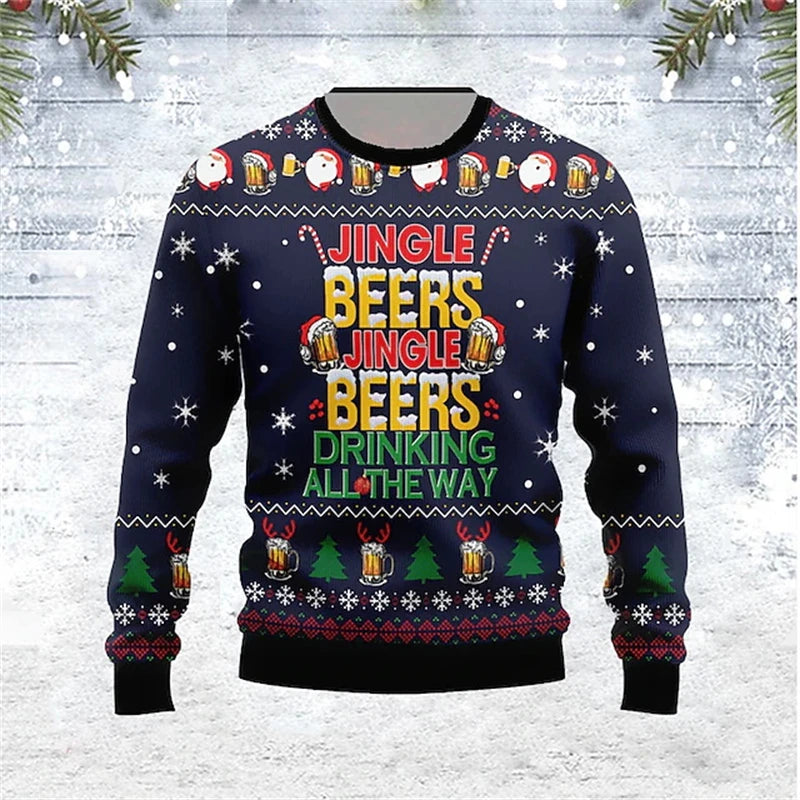 New Christmas Beer Season 3D Printed Men's Ugly Christmas Sweater Winter Unisex Casual Holiday Party Women Pullover Wholesale