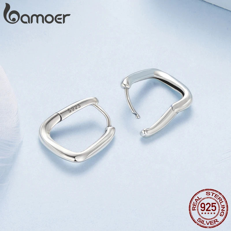 BAMOER Geometric Hoop Earrings Twisted Round Ear Buckles Original for Women Punk Girls 925 Sterling Silver Simple Jewelry Gift