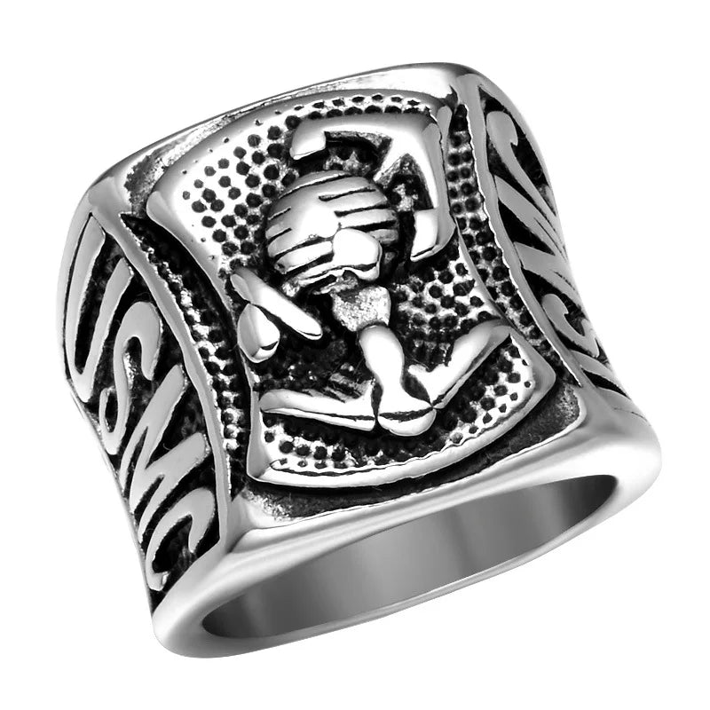 USMC Anchor Ring Stainless Steel Marine Corps Crew Jewelry European American Titanium Steel