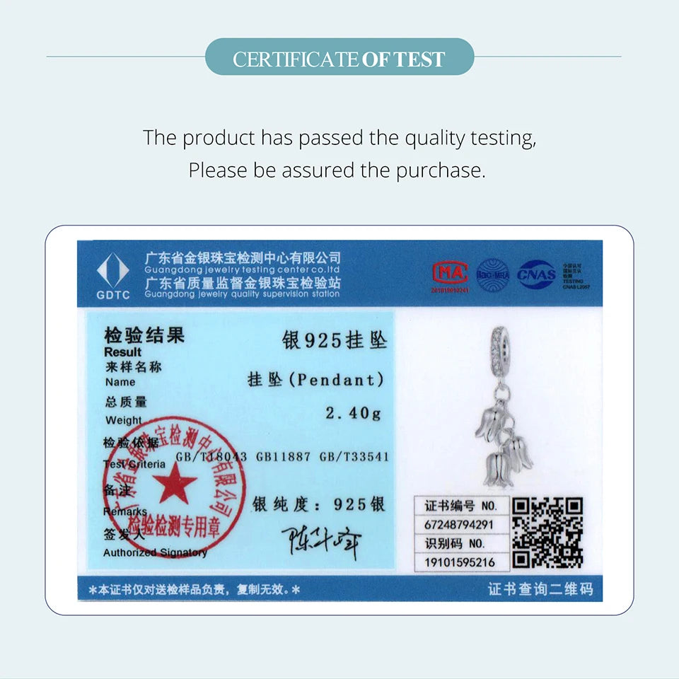 BAMOER Solid 925 Sterling Silver Lily of the Valley Pendant Bead fit Original Bracelet & Necklaces Jewelry DIY bamoer Charm