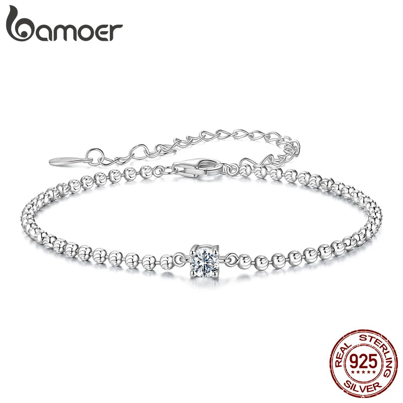 BAMOER Sparking Moissanite Beads Bracelet Round Cut Adjustable Wrist Chain for Women Teens 925 Sterling Silver Birthday Gift - Madeinsea©