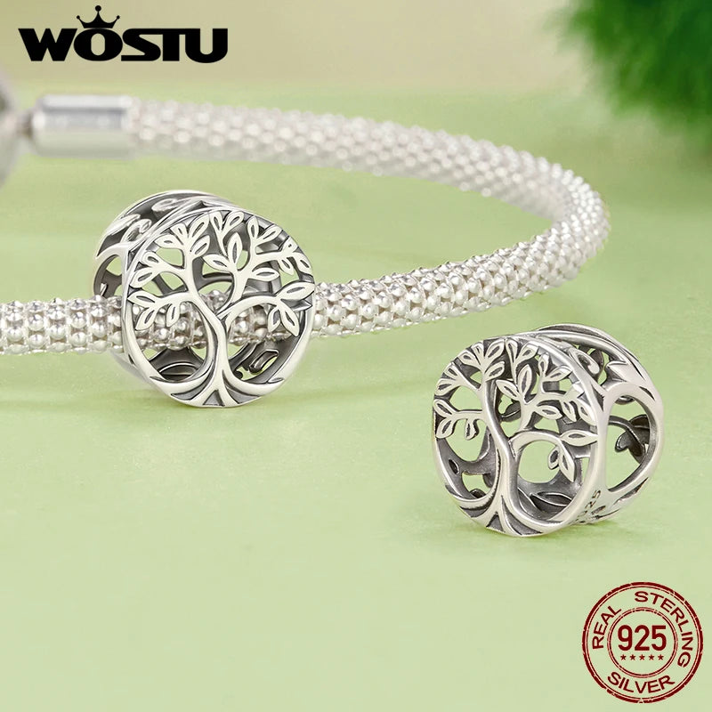 WOSTU 925 Sterling Silver Tree of Life Charm Pendant Hollow Family Original Fit for Women Bracelet DIY Birthday Fine Jewelry