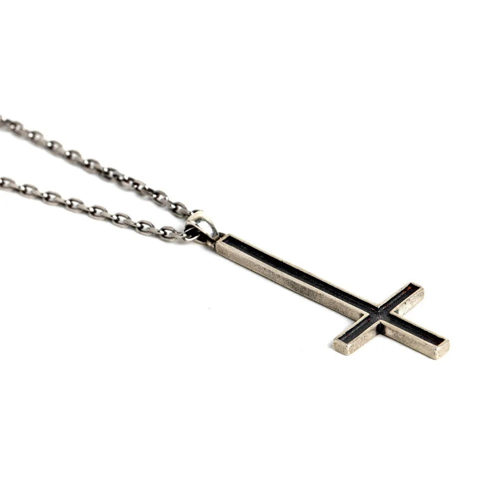 MKENDN Gothic Style 100% 925 Sterling Silver Inverted Cross Pendant Necklace For Men Women Pray Jewelry Gifts