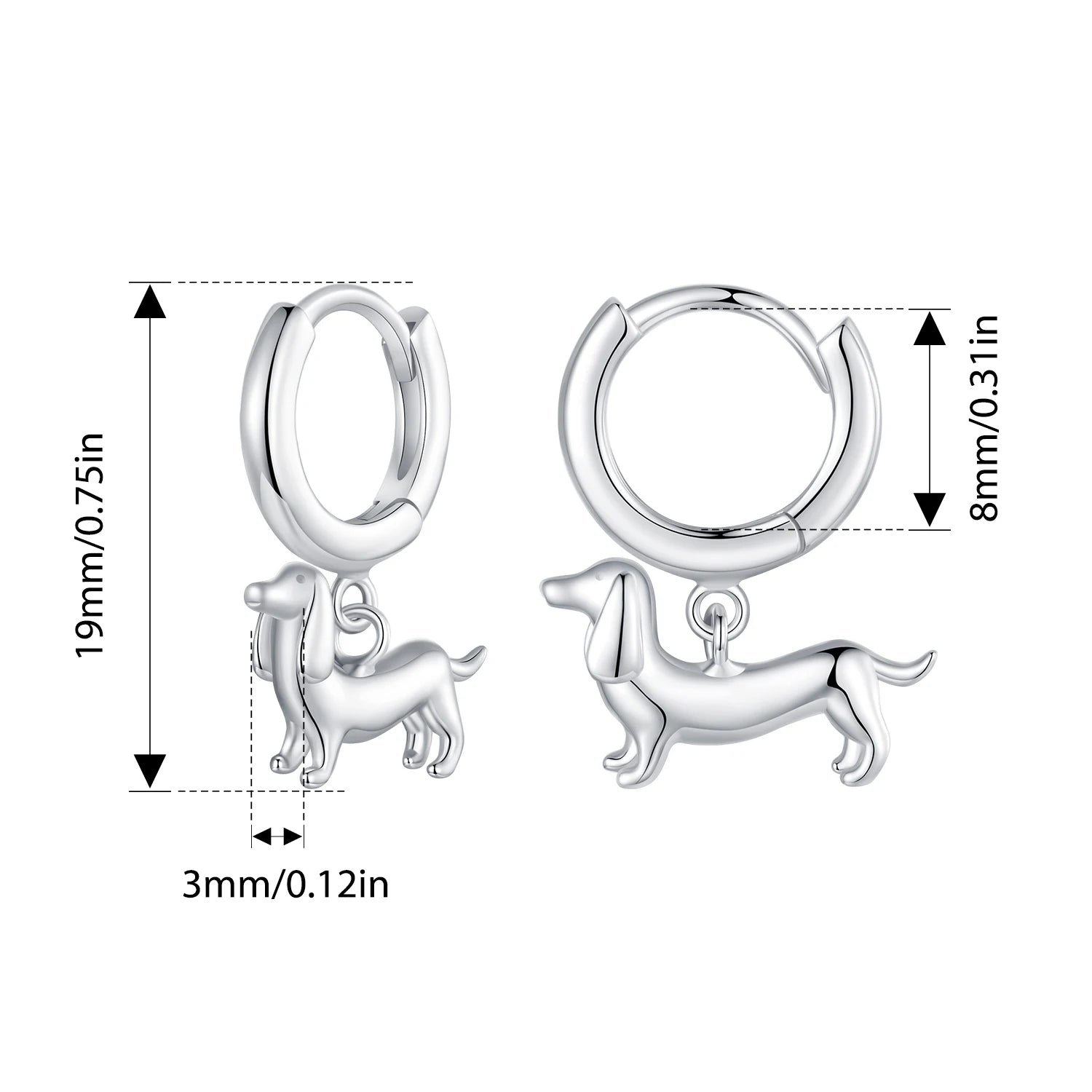 BAMOER Dackel-Ohrringe mit Creolen, Hundeohrringe, 925er Sterlingsilber, hypoallergen, Geschenkidee für Frauen