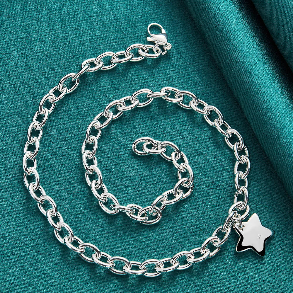 DOTEFFIL 925 Sterling Silver Star Pendant 18 Inch Chain Necklace For Woman Wedding Engagement Fashion Jewelry
