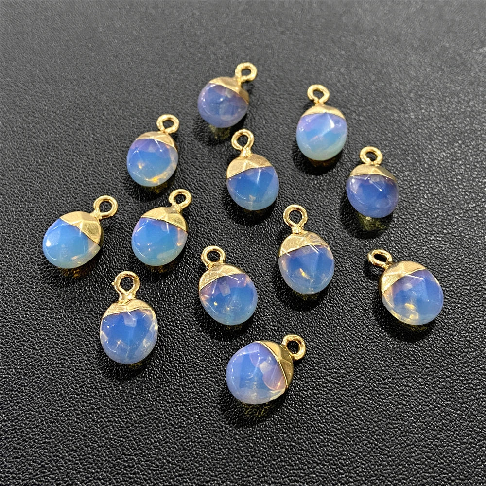 6x10mm Natural Faceted Oval Shape Stone Pendant Chalcedony Quartz Howlite Charms For Jewelry Making DIY Earring Accessories 5Pcs