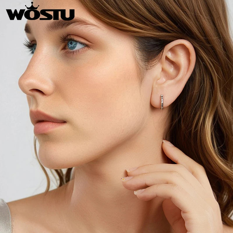 WOSTU 925 Sterling Silver Lucky Horseshoe Hoop Earrings For women Vintage S925 Silver Ear Hoops Pendients Fine Jewelry Gift