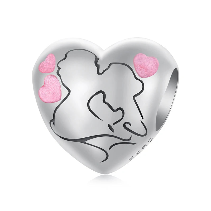 WOSTU 925 Sterling Silver Pink Love Heart Charms Bead Infinite Love Pendant Fit Bracelet Valentine Jewelry Mother's Day Gift