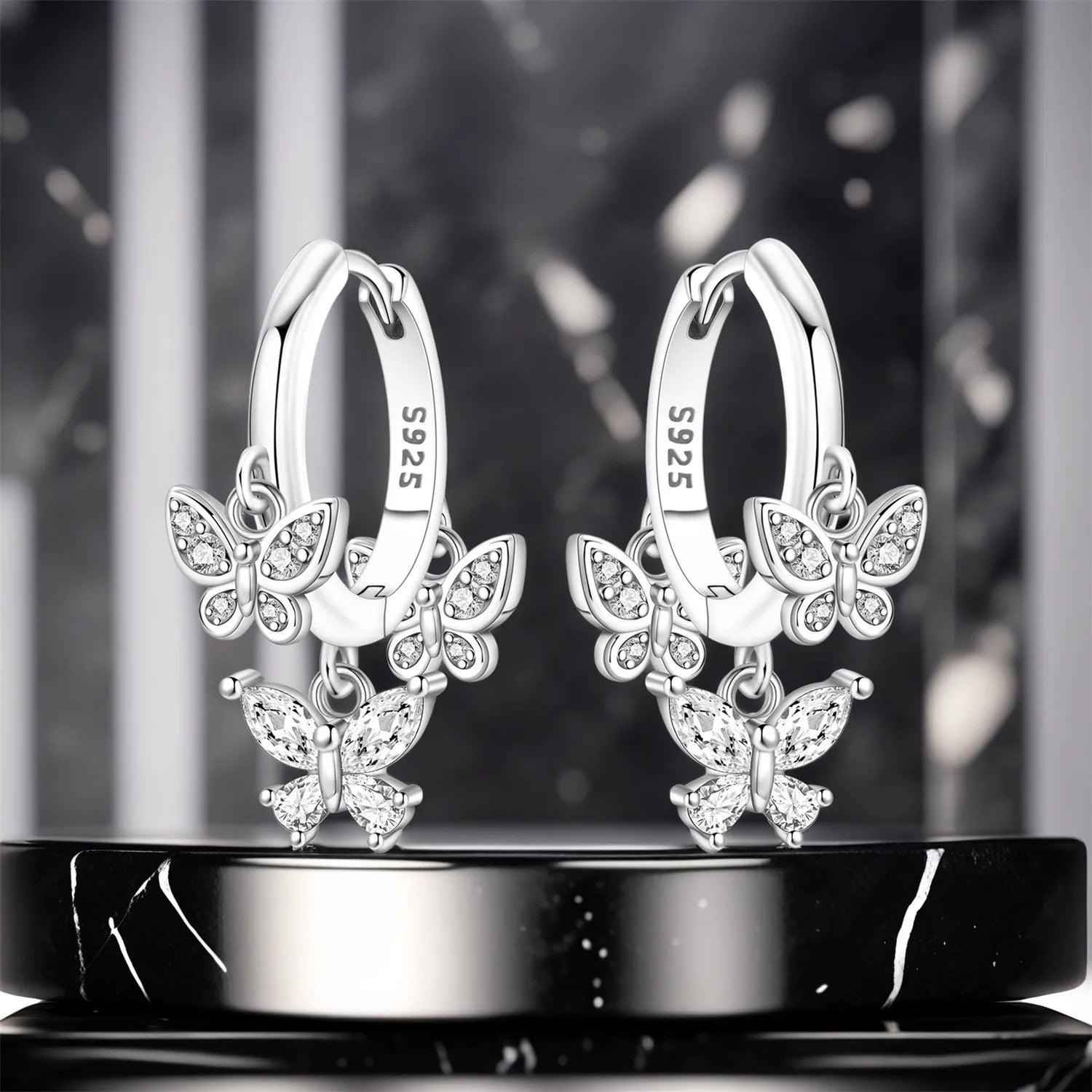 PANPOKI 925 Sterling Silver Sparkling Butterfly Insect Drop Earrings Women Earrings Charm Fashion Versatile Party Jewelry Gifts