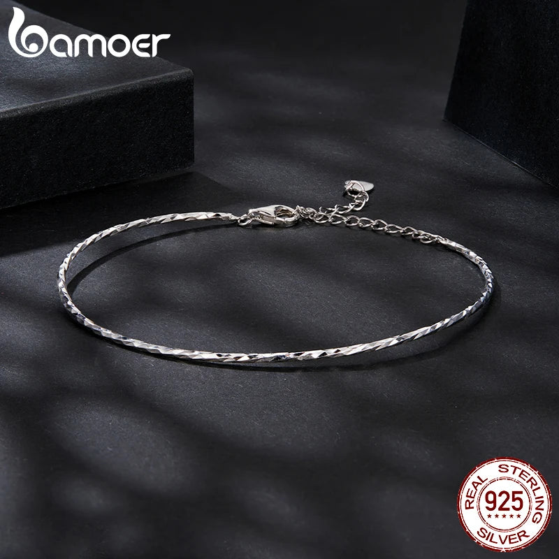 BAMOER White Gold Plated Forever Love Starlight Bangle Bracelet for Women, Dainty 925 Sterling Silver Adjustable Trend Bracelet