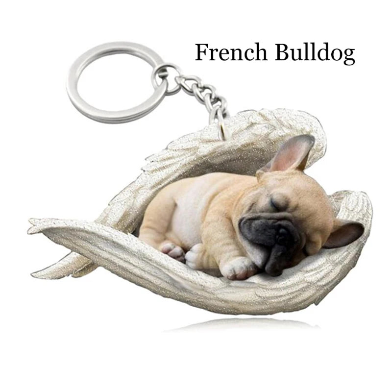 100 Style Cut Dog Sleeping Angel Pendant Bag Keychain Car Keychain Keyring Animal Pet Jewelry Boyfriend Girls Gift Accessories