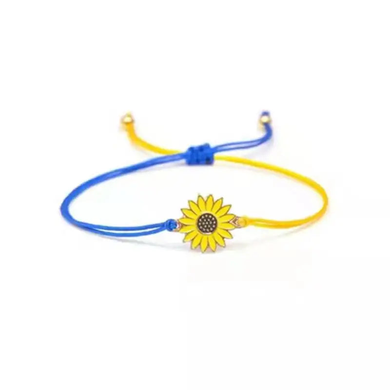 Simple Handmade Braided Sunflower Bracelet For Women Minimalist Daisy Flower Bracelets Blue Yellow Ukraine Flag Charm Jewelry