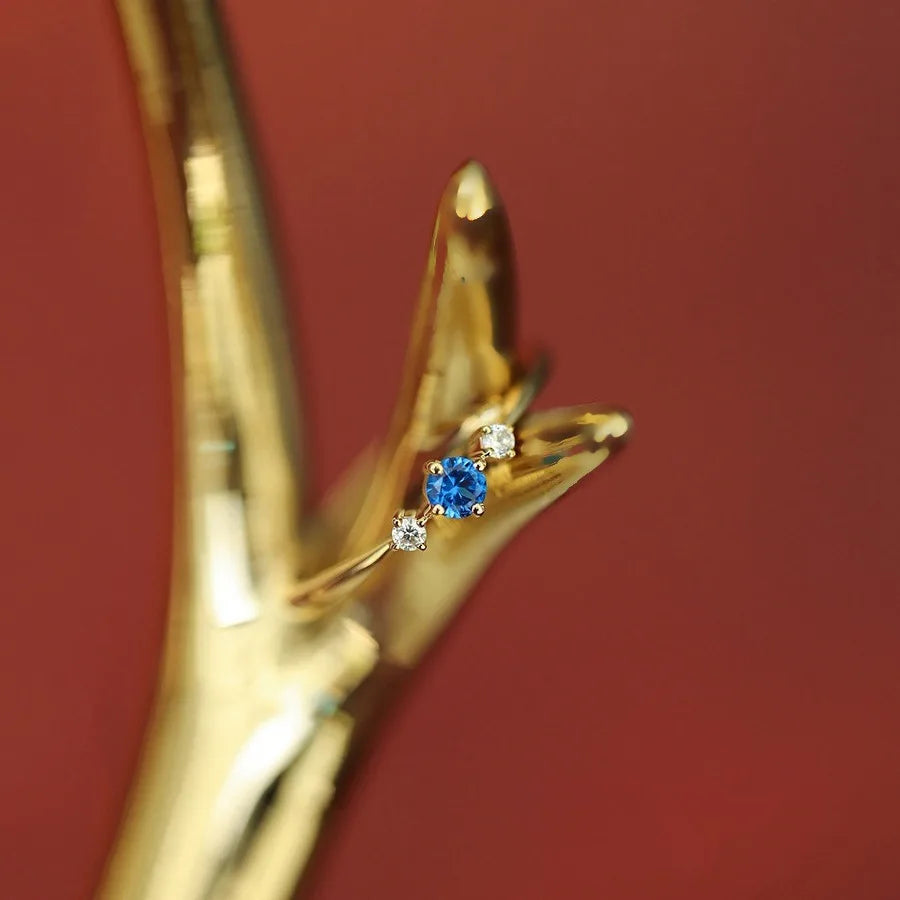 925 Sterling Silber plattiert 14K Gold Blau Zirkon Ring für Frauen Japanischer Leichter Luxus Party Schmuck Accessoires