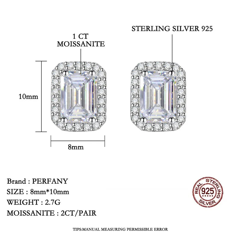 PERFANY 2CT Emerald/Radiation Cut Moissanite Earrings for Women S925 Pure Silver Rectangular Simulation Diamond Wedding Jewelry - Madeinsea©